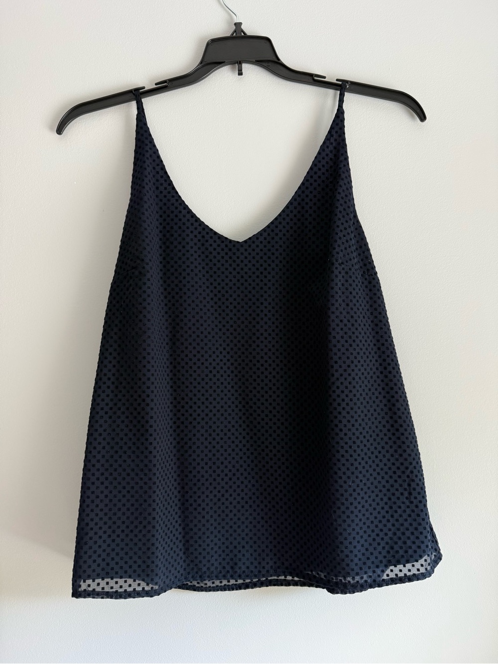 Banana Republic Navy v-Neck Cami with Black Textured Polka Dots